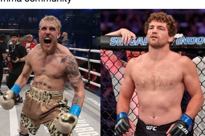 Youtuber sekaligus petinju, Jake Paul (kiri) dengan mantan petarung UFC, Ben Askren (kanan).