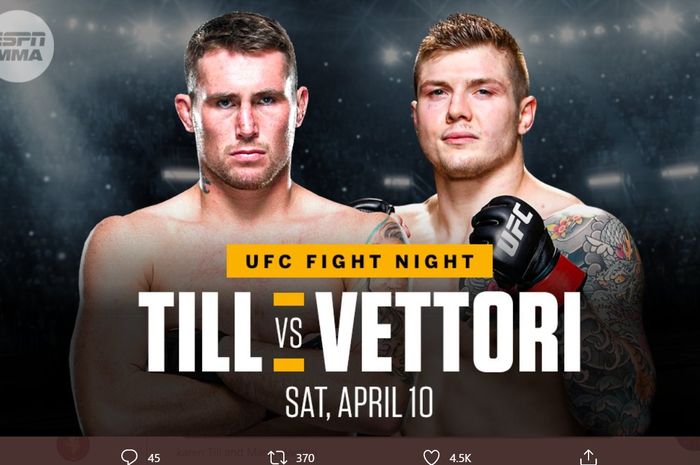 Poster duel Darren Till vs Marvin Vettori di kelas menengah UFC yang batal digelar pada 10 April 2021.