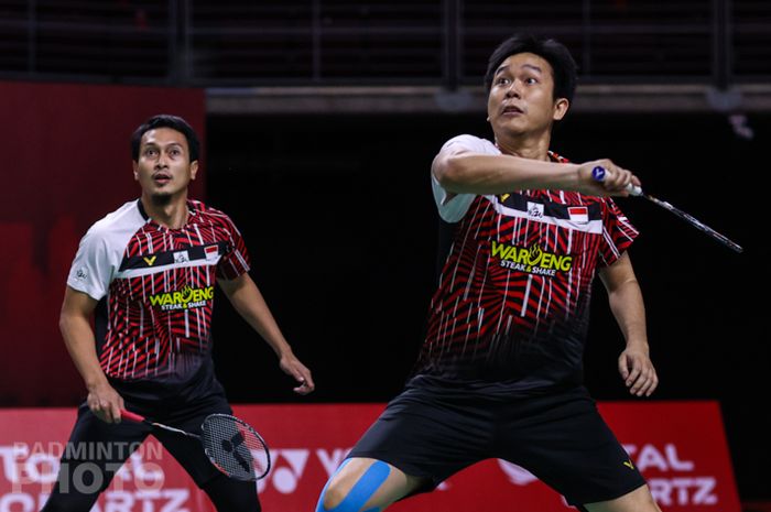 Ahsan/Hendra saat menjalani laga kedua BWF World Tour Finals 2020.