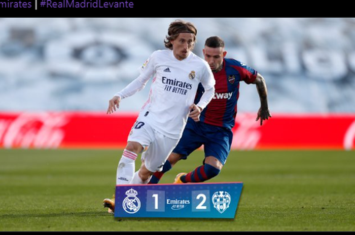 Real Madrid menyerah 1-2 dari Levante dalam laga pekan ke-21 Liga Spanyol 2020-2021, Sabtu (30/1/2021) malam WIB