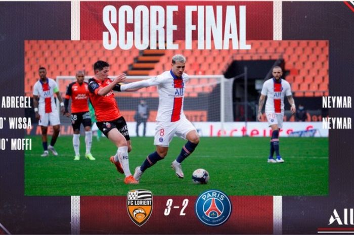 PSG kalah 2-3 dari tim papan bawah, Lorient, di Liga Prancis, Minggu (31/1/2021).