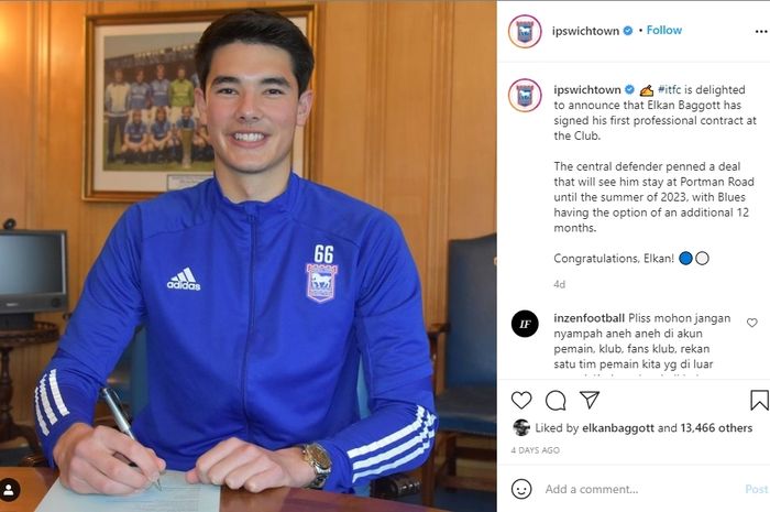 Pengumuman Elkan Baggott saat menandatangani kontrak profesional di Ipswich Town hingga 2023 (28/1/2021).