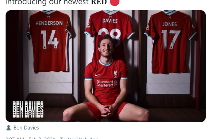 Ben Davies resmi menjadi pemain Liverpool.