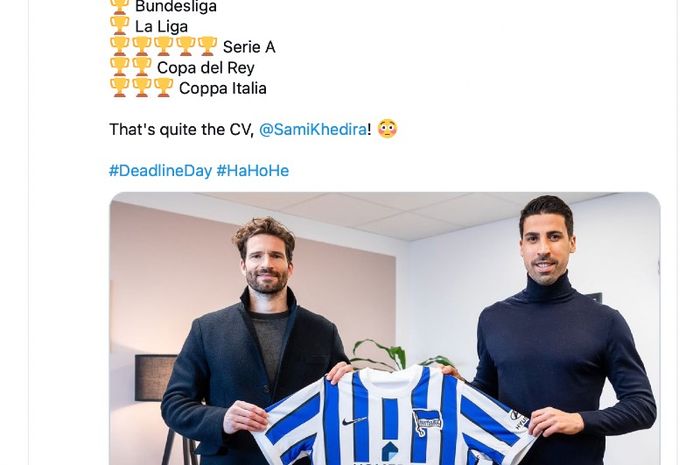 Klub Liga Jerman, Hertha Berlin, resmi mendapatkan Sami Khedira dari Juventus pada hari terakhir bursa transfer musim dingin, Senin (1/2/2021) waktu setempat atau Selasa dini hari WIB. 