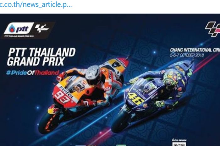 Poster balapan MotoGP Thailand pada musim 2018.