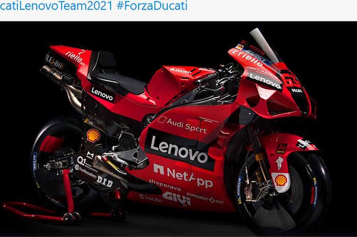 Motor Ducati Desmosedici GP21 yang akan dipakai tim Ducati Lenovo pada MotoGP 2021.