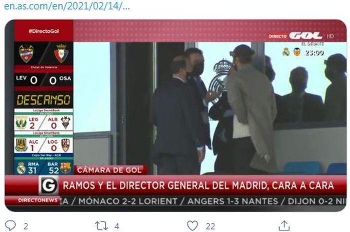 Sergio Ramos tertangkap kamera sedang berdiskusi dengan petinggi klub Real Madrid pada Minggu (14/2/2021).