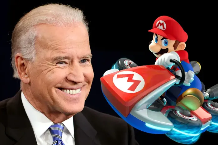 Illustration of Joe Biden Playing Mario Kart