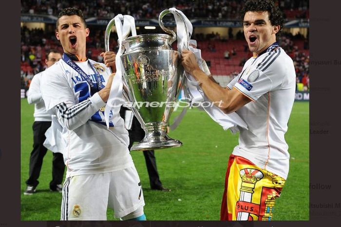 Cristiano Ronaldo dan Pepe juara Liga Champions bersama Real Madrid.