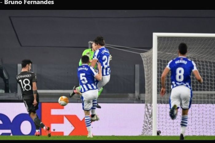 Bruno Fernandes mencetak gol pembuka Manchester United dalam laga kontra Real Sociedad di Liga Europa