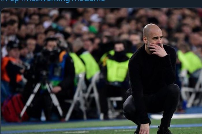 Ekspresi pelatih Manchester City, Pep Guardiola, dari tepi lapangan.