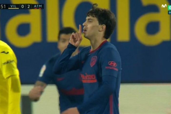 Selebrasi Joao Felix saat mencetak gol ke gawang Villarreal, Minggu (28/2/2021).