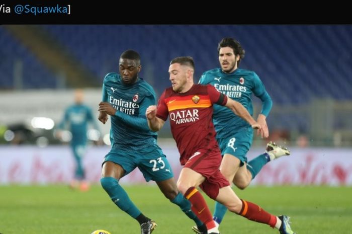 Fikayo Tomori tampil sejak menit awal ketika AC Milan melawan AS Roma dalam lanjutan laga pekan ke-24 Liga Italia 2020-2021.