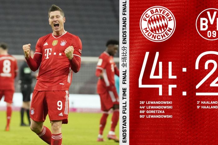 Robert Lewandowski sukses mencetak hat-trick dalam kemenangan 4-2 Bayern Muenchen atas Borussia Dortmund.