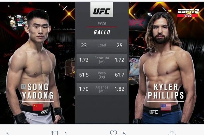 Song Yadong vs Kyler Phillips di UFC 259, Minggu (7/3/2021) WIB di Las Vegas.