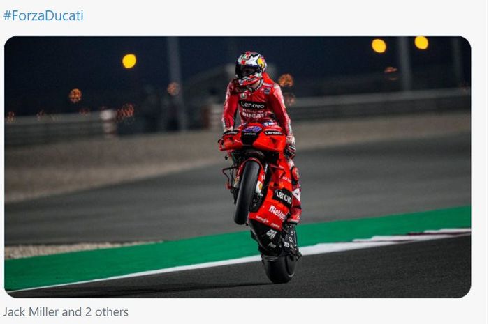 Aksi pembalap Ducati, Jack Miller pada tes pramusim MotoGP 2021, Rabu (10/3/2021)