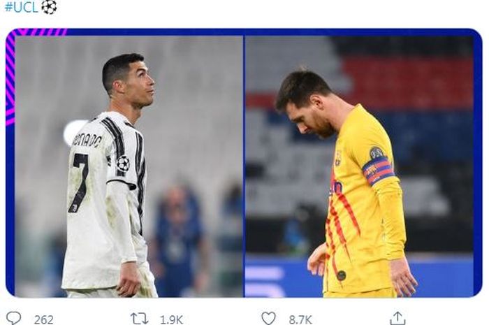 Lionel Messi, menyusul Cristiano Ronaldo untuk pulang lebih cepat dari ajang Liga Champions.