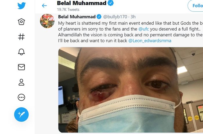 Pernyataan Belal Muhammad usai UFC Vegas 21 di akun Twitter-nya.