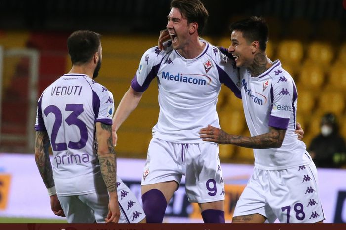 Dusan Vlahovic, mencetak hat-trick saat Fiorentina melibas Benevento pada pekan ke-27 Liga Italia, Sabtu (13/3/2021) di Stadion Ciro Vigorito.