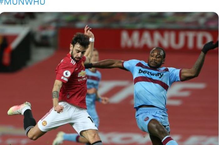 Bruno Fernandes paksa bek West Ham United cetak gol bunuh diri, Manchester United balik ke posisi dua klasemen Liga Inggris.