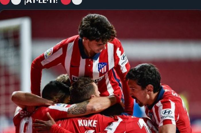 Para pemain Atletico Madrid saat merayakan gol.