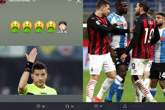 Tangkapan layar dari kiriman Theo Hernandez di Instagram yang dianggap merendahkan wasit Fabrizio Pasqua yang memimpin duel Liga Italia antara AC Milan vs Napoli.