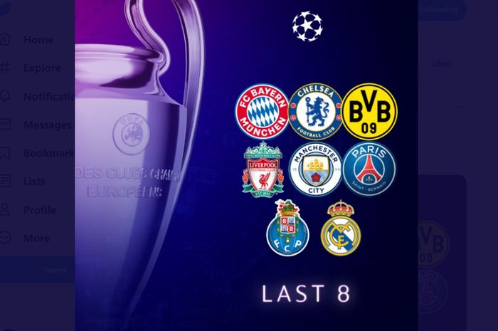 Delapan tim sudah dipastikan melangkah ke babak perempat final Liga Champions musim 2020-2021.