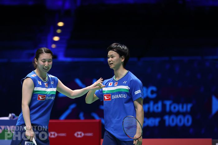 Pasangan ganda campuran Jepang, Yuta Watanabe/Arisa Higashino, pada babak semifinal All England Open 2021 di Utilita Arena, Birmingham, Inggris, Sabtu (20/3/2021).