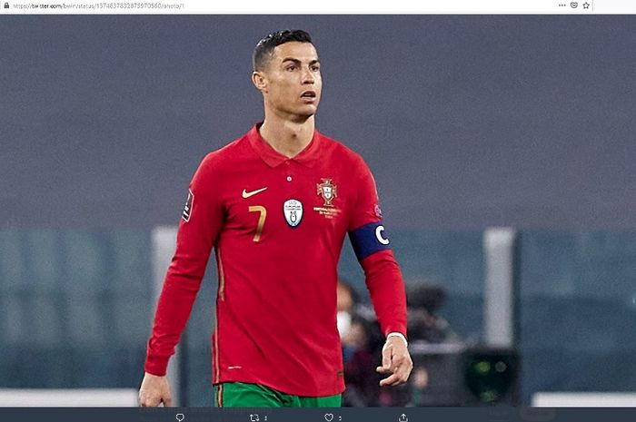 Kapten timnas Portugal, Cristiano Ronaldo, dalam laga kontra Azerbaijan pada Rabu (24/3/2021).