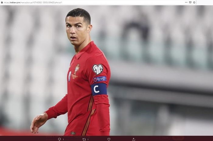 KApten timnas Portugal, Cristiano Ronaldo, dalam laga kontra Azerbaijan pada Rabu (24/3/2021).