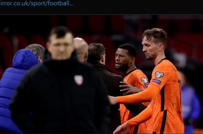 Momen Georginio Wijnaldum terlibat adu mulut dengan pelatih timnas Belanda, Frank de Boer pada laga melawan timnas Latvia dalam pertandingan Kualifikasi Piala Dunia 2022 zona Eropa.