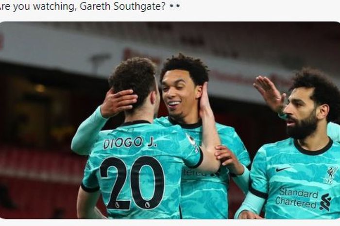 Bek Liverpool, Trent Alexander-Arnold tampil apik kala timnya menang 3-0 atas Arsenal pada Minggu (4/4/2021).