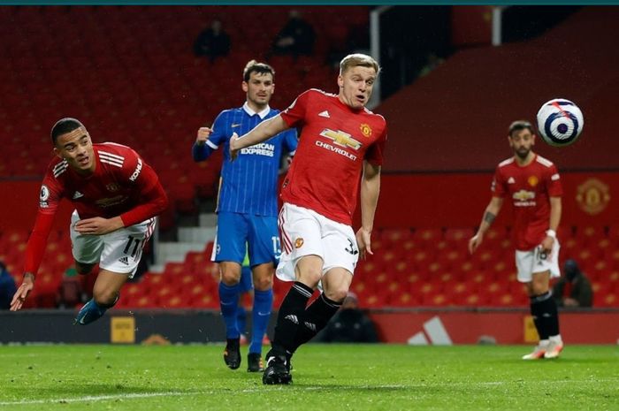 Proses terjadinya gol penyerang Manchester United, Mason Greenwood ke gawang Brighton &amp; Hove Albion.
