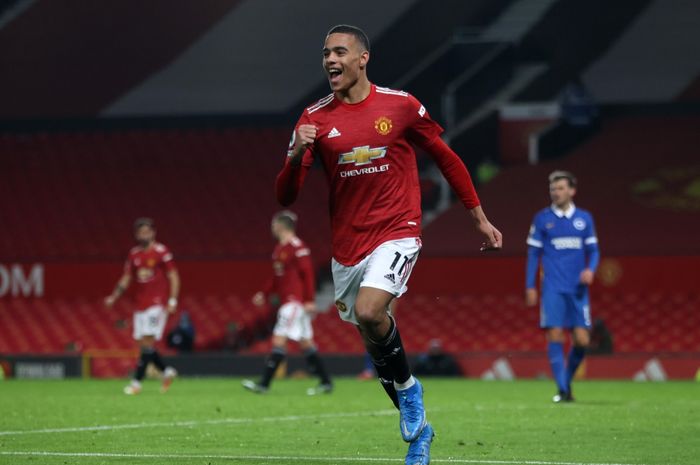 Penyerang Manchester United, Mason Greenwood tampil sebagai aktor kemenangan dari comeback apik melawan Brighton &amp; Hove Albion.