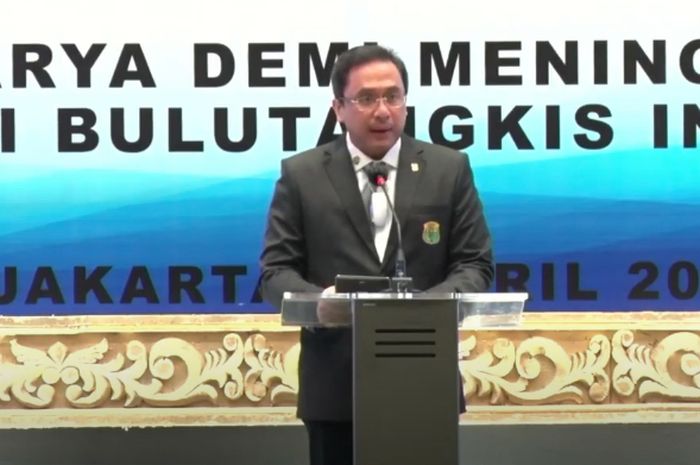Ketua Umum PP PBSI, Agung Firman Sampurna, di acara Pelantikan Pengurus Pusat PBSI masa bakti 2020-2024 di Swissotel Jakarta PIK Avenue, Jumat (9/4/2021).
