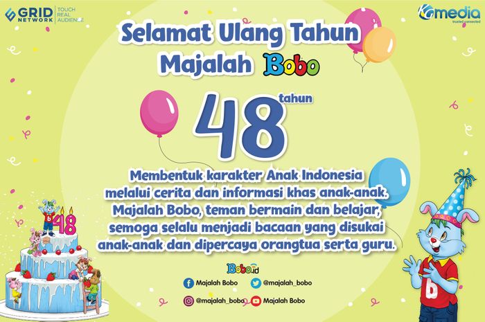 Selamat Ulang Tahun Ke48, Majalah Bobo! Ada Banyak Kuis dan Kompetisi