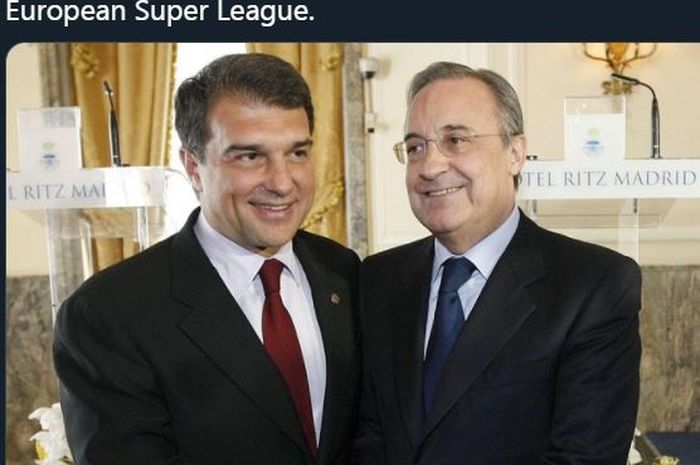 Presiden Barcelona, Joan Laporta (kiri), dan Presiden Real Madrid, Florentino Perez.