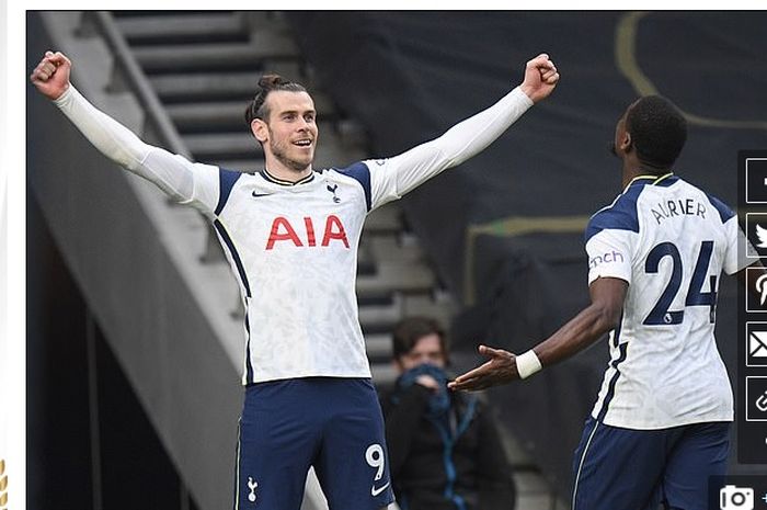 Pemain Tottenham Hotspur, Gareth Bale, ketika merayakan golnya dalam laga kontra Southampton, Kamis (22/4/2021) dini hari WIB.