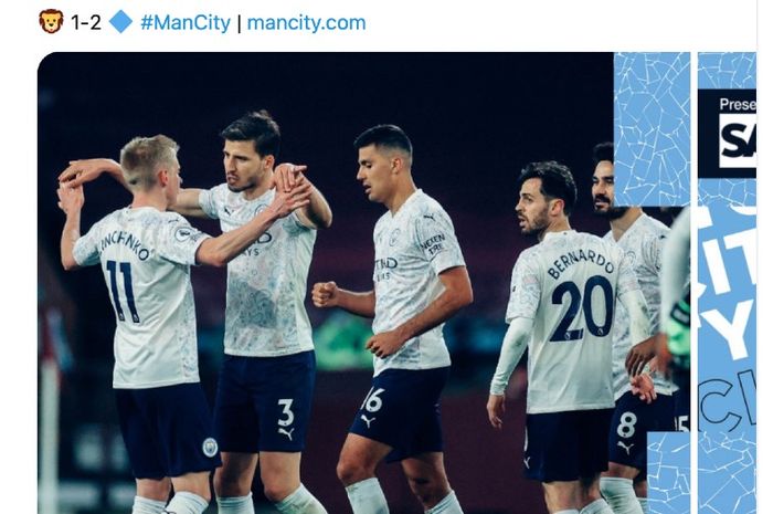 Manchester City mengamankan posisi mereka di puncak klasemen Liga Inggris usai menang 2-1 melawan Aston Villa
