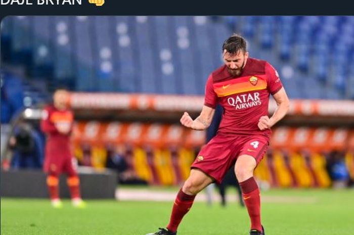 Bryan Cristante merayakan gol untuk AS Roma ke gawang Atalanta. 22 April 2021.