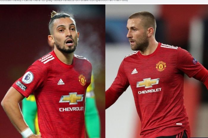 Dua bek kiri Manchester United, Alex Telles (kiri) dan Luke Shaw (kanan).