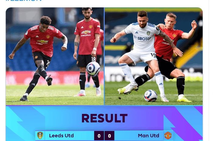 Manchester United hanya bermain imbang 0-0 pada pertandingan Liga Inggris melawan Leeds United di Stadion Elland Road, Minggu (25/4/202!)