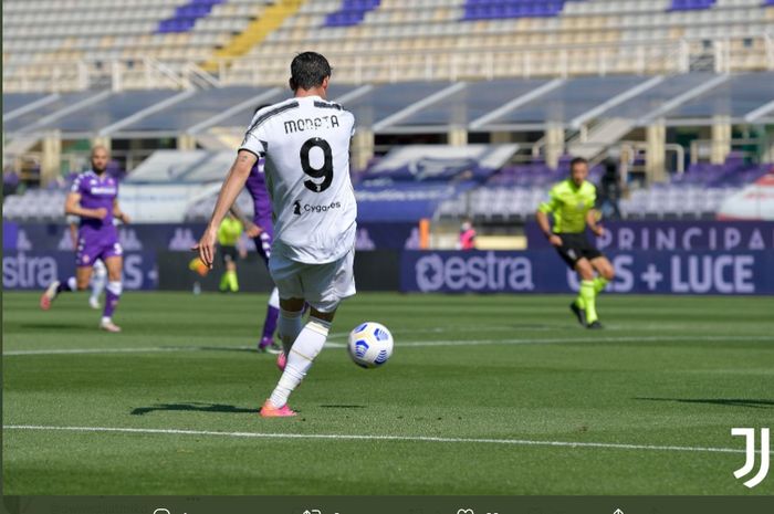 Alvaro Morata mencetak gol keren dalam laga Fiorentina vs Juventus di Liga Italia, Minggu (25/4/2021) WIB di Artemio Franchi.