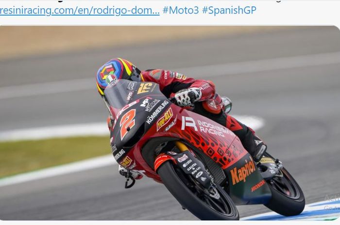 Aksi pembalap Indonesian Racing Gresini, Gabriel Rodrigo, pada hari pertama Moto3 Spanyol 2021, Jumat (30/4/2021)