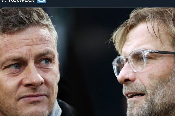 Pelatih Manchester United, Ole Gunnar Solskjaer (kiri) dan pelatih Liverpool, Juergen Klopp.