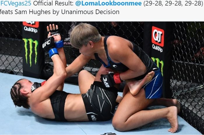 Petarung asal Thailand, Loma Lookboonmee, mengalahkan Sam Hughes di UFC Vegas 25, Minggu (2/5/2021) WIB.