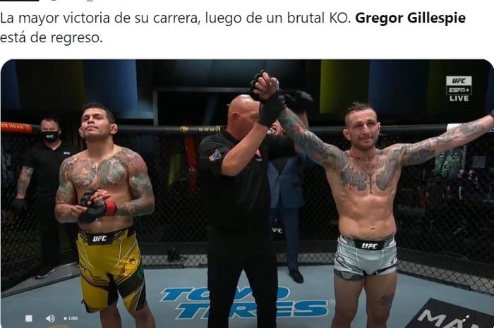 Gregor Gillespie mengalahkan Diego Ferreira dalam duel kelas ringan di UFC Vegas 26, Minggu (9/5/2021) WIB.