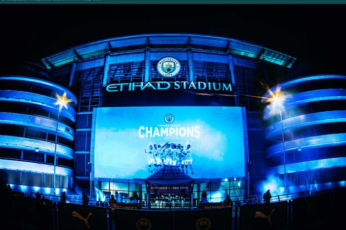 Suasana Stadion Etihad pasca-penobatan Manchester City sebagai juara Liga Inggris 2020-2021.