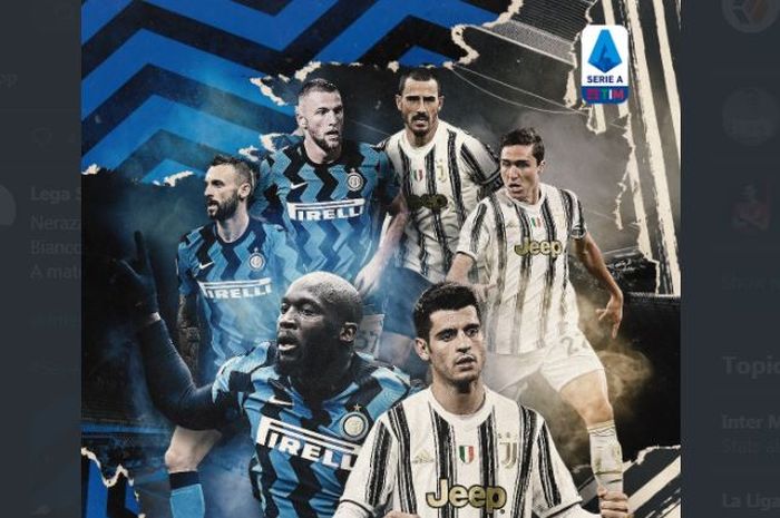 Ilustrasi duel Derby d'Italia antara Inter Milan vs Juventus.