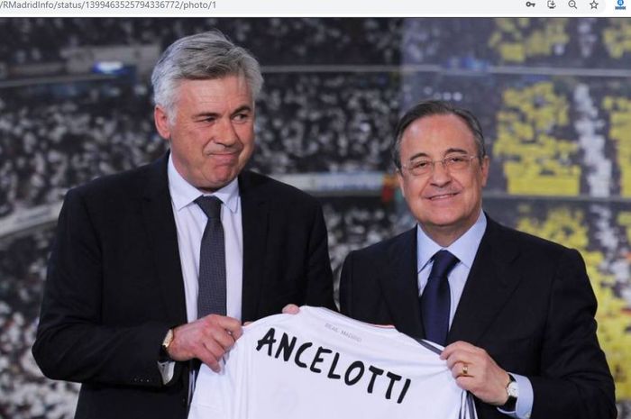Carlo Ancelotti berpose dengan Presiden Real Madrid, Florentino Perez.